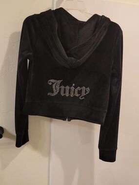 Juicy Couture Black Velour Rhinestone Back Logo Zip Hoodie